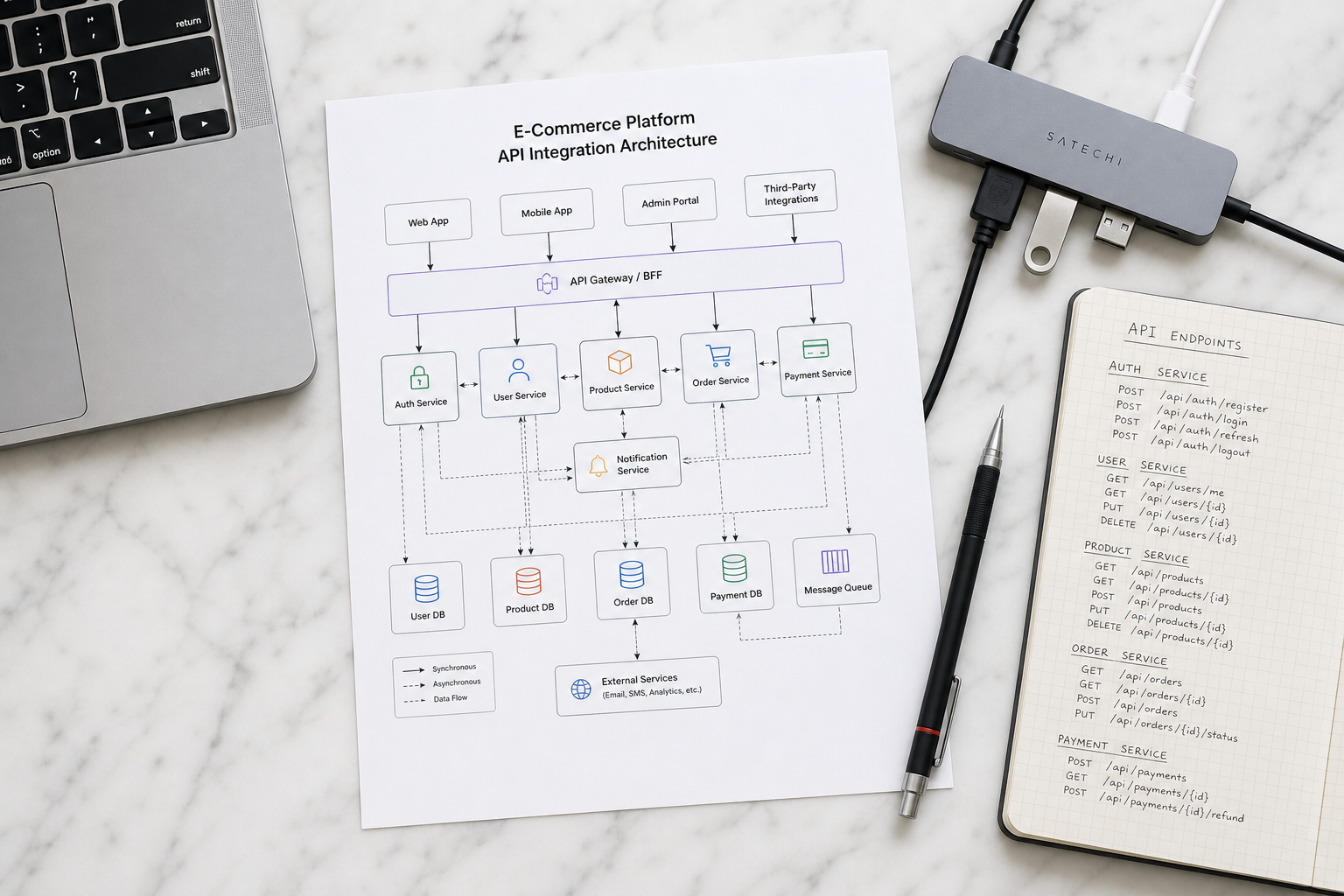 Integration architecture — API design diagram and technical documentation